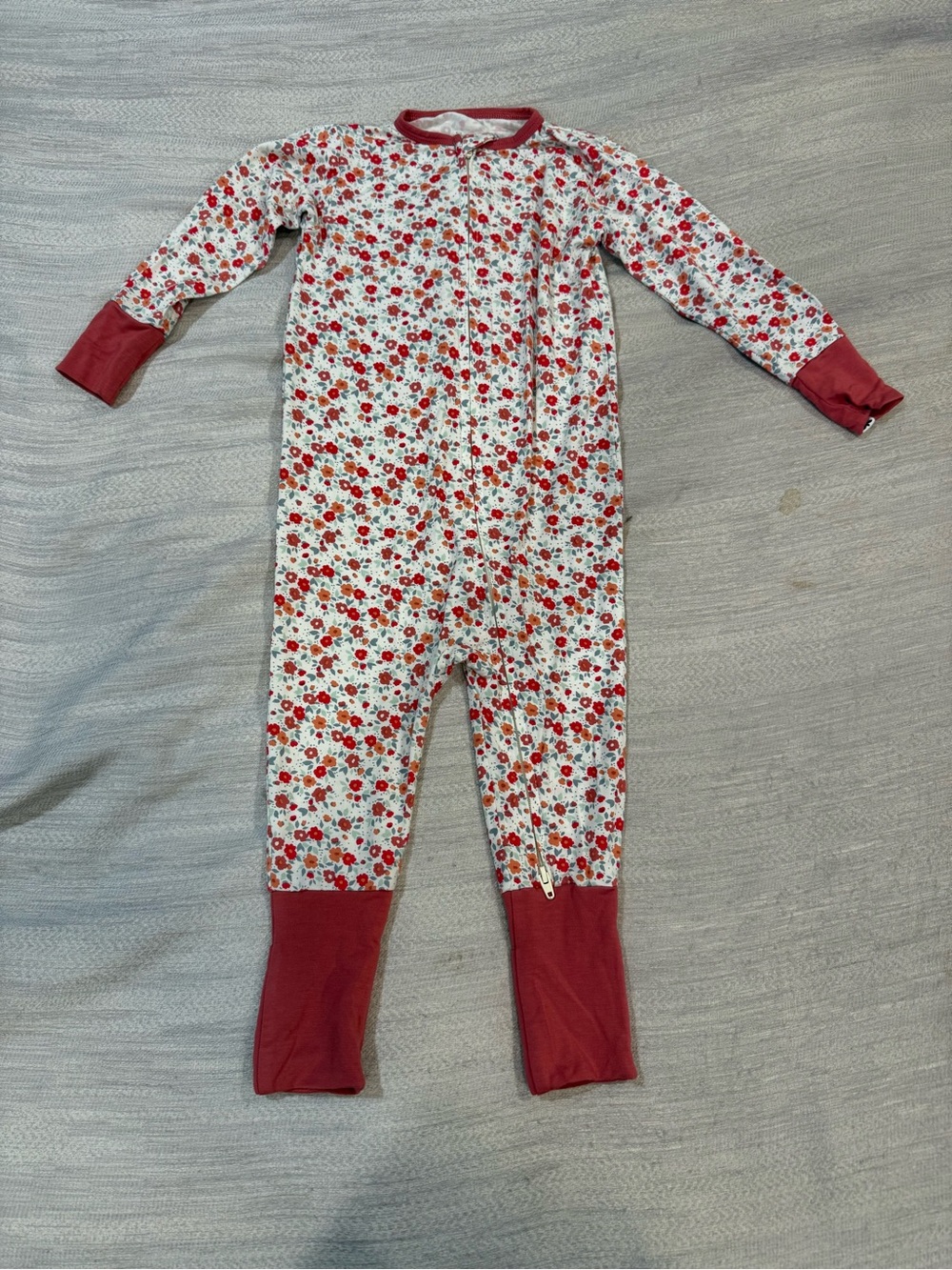 Sweet Bamboo Floral Footed Pajamas with Red Trim